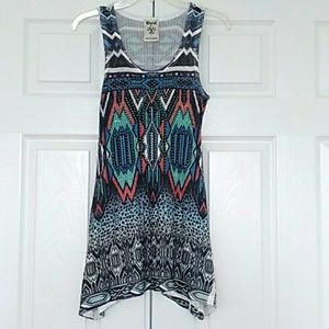 Vocal Blue Tribal Rhinestone Sleeveless Tunic Top